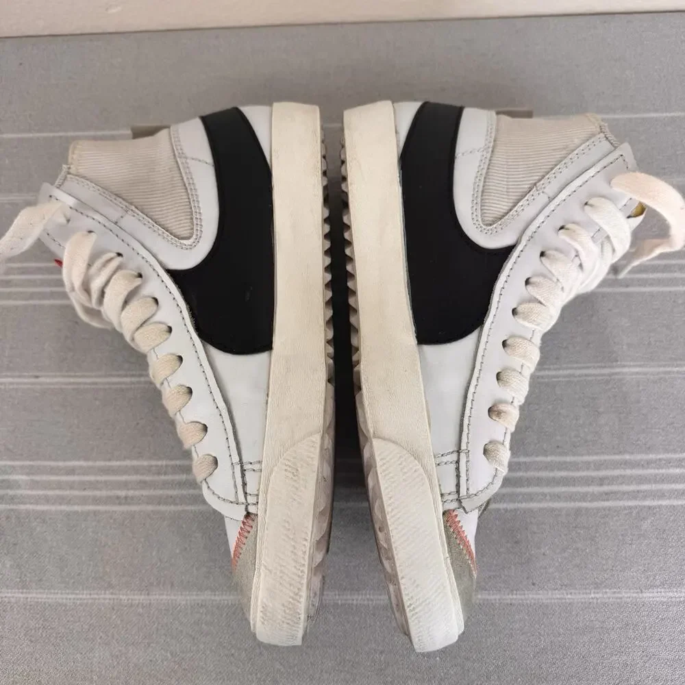 Men’s Nike Blazer Mid 77 Jumbo Swoosh Lace Up Leather Sneakers White Black 11